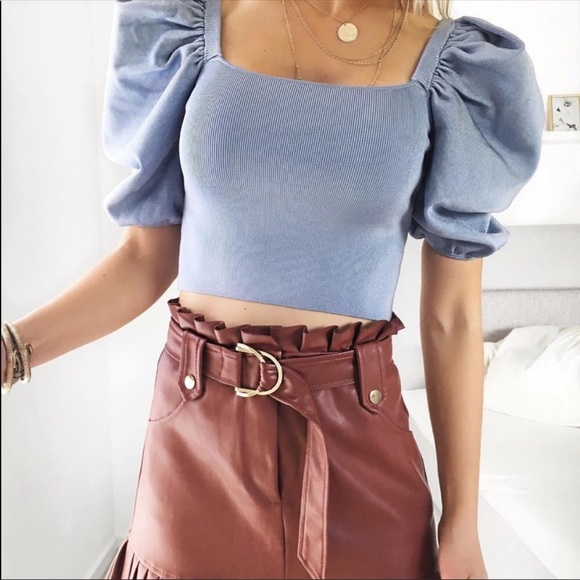 Zara NEW BALLOON SLEEVE CROP TOP - Picture 4 of 7
